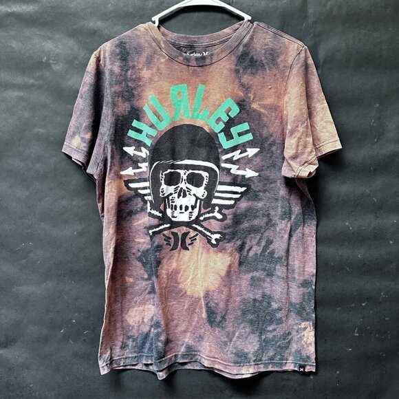 Hurley Tee Shirt Size Large BrowN Tie Dyed Bleached Grunge Distressed - Picture 4 of 8